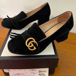 Gucci Marmont Tassled Loafers w/ heel. Black.